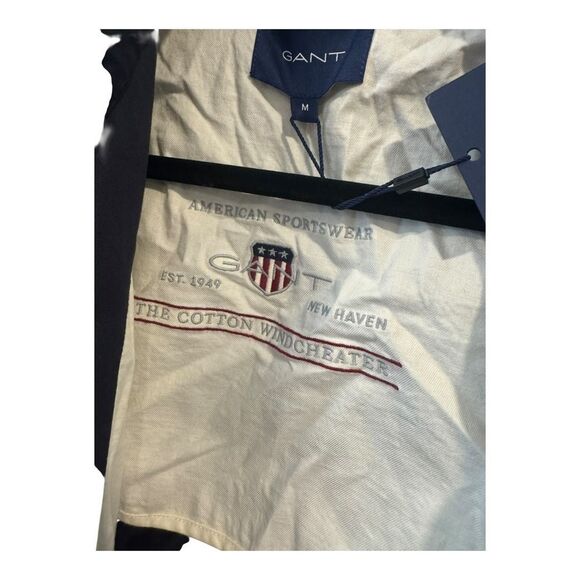 GANT Jacket Mens Medium Evening Blue Cotton Windcheater Coat Full Zip Logo M - Picture 7 of 10